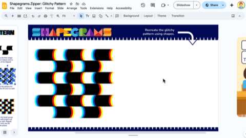 Animation scrolling left and right in the Glitchy Pattern Google Slides document Animation scrolling left and right in the Glitchy Pattern Google Slides document