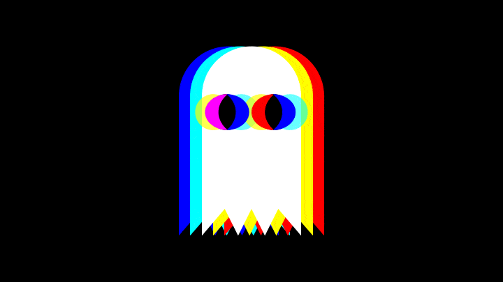 Animated shapes building a glitchy ghost