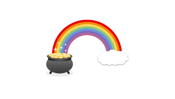 Shapes coming together to make a rainbow and pot of gold